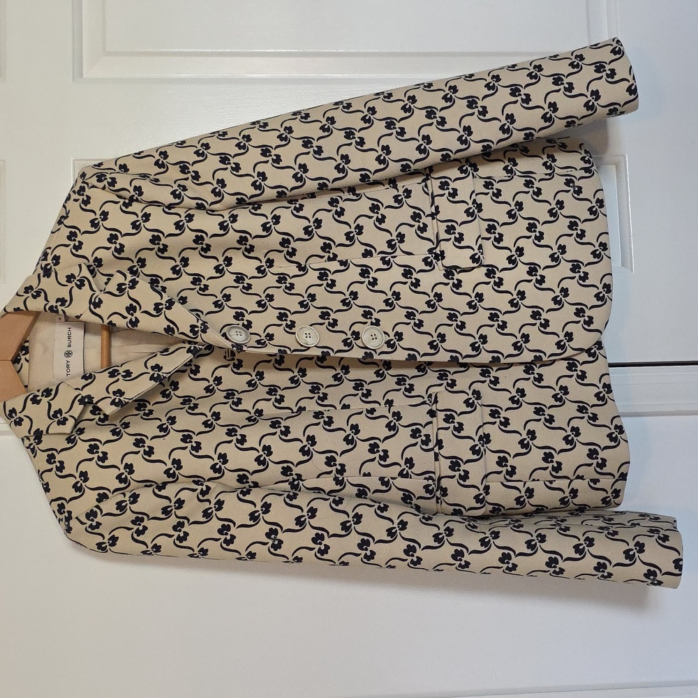 Tory Burch Jacket Blazer Cream with Black Floral Motif - Picture 3 of 10